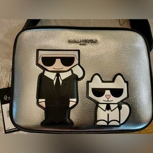 Karl Lagerfeld Metallic Silver and Black CrossBody Bag, New/Tags